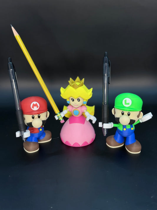 Mini Mario, Luigi, and Peach Pen Holders