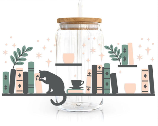 Bookshelf Cat Glass Cups